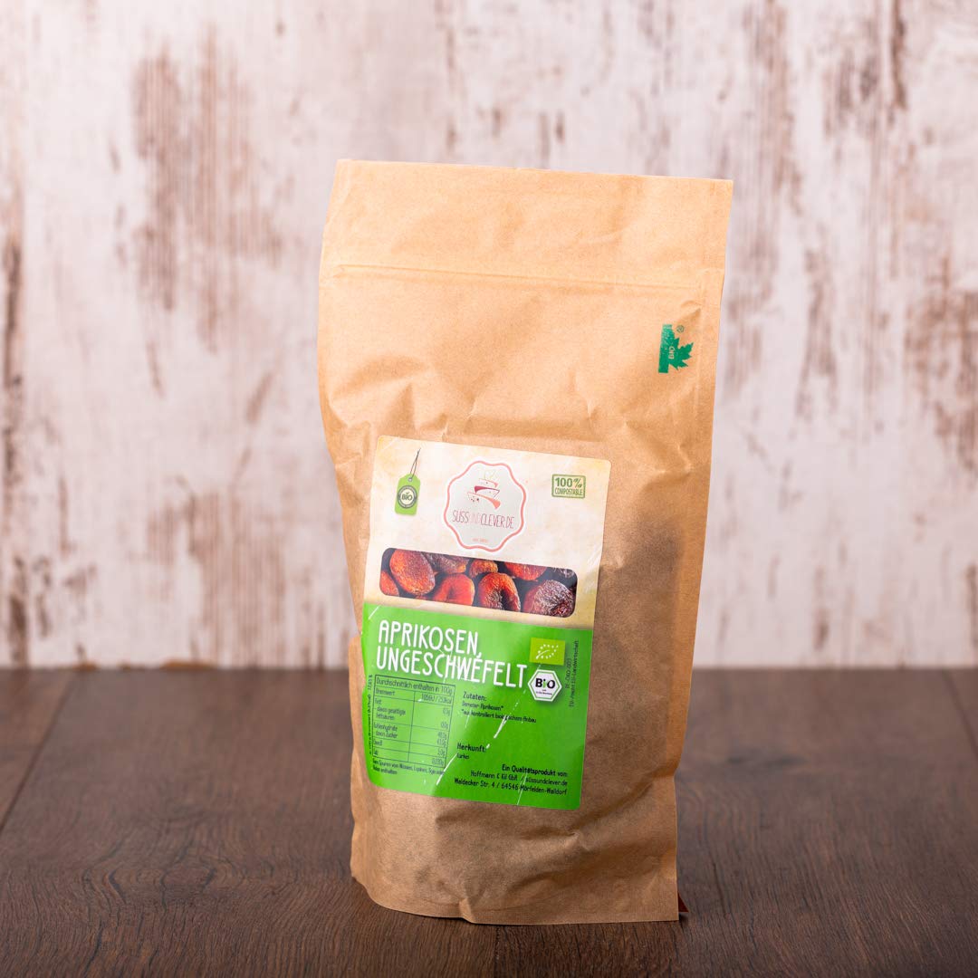süssundclever.de® Bio Aprikosen, getrocknet | 5,0 kg (5 x 1,0 kg) | ungezuckert und ungeschwefelt | ohne Stein | plastikfrei und ökologisch-nachhaltig abgepackt