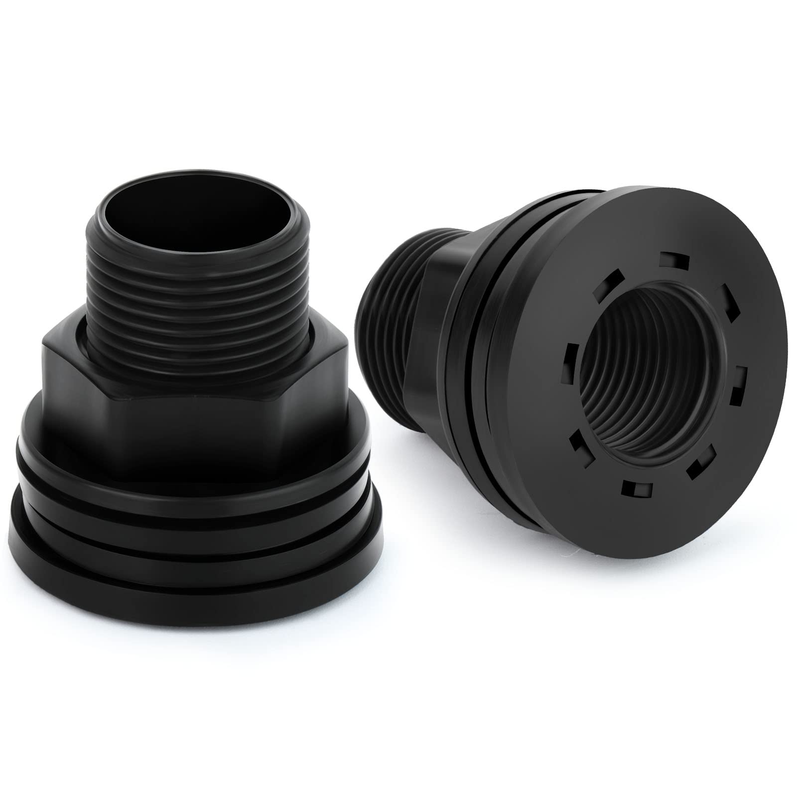 TAISHER 2PCS Black PVC 3/4'' Male × 1/2'' Female Bulkhead Tank Connector Adapter Fitting with Gasket for Water Tank, Rain barrels, Aquariums, Bathtubs