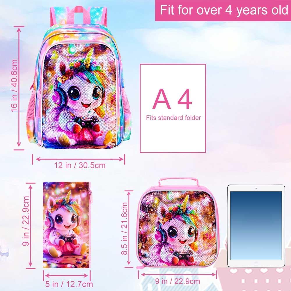 WZLVO Kids Backpack for Girls,Prechool Elementary Kindergarten School Bookbag and Lunch Box image 5