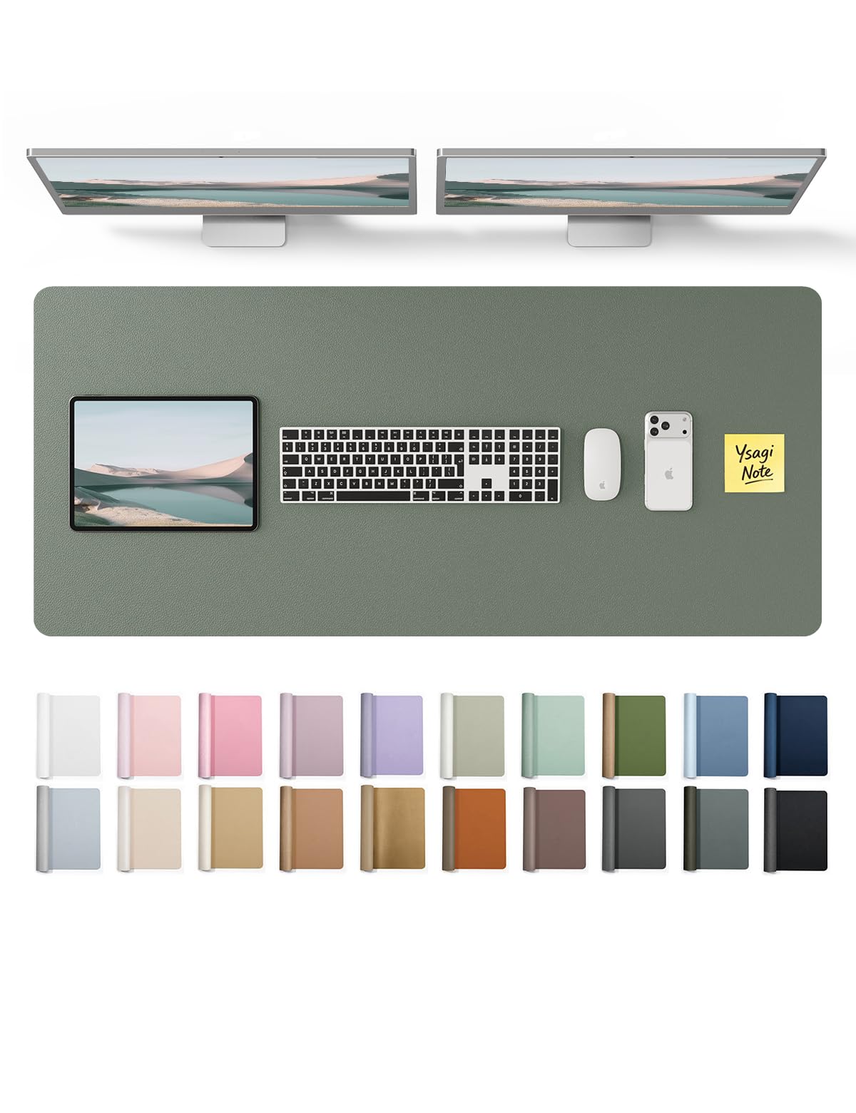 YSAGi Leather Desk Protector, Office Mat, Large Mouse Mat, Non-Slip PU Leather Blotter, Laptop Desk Pad, Waterproof Writing Pad for Office and Home (Dark Green, 47" x 17")