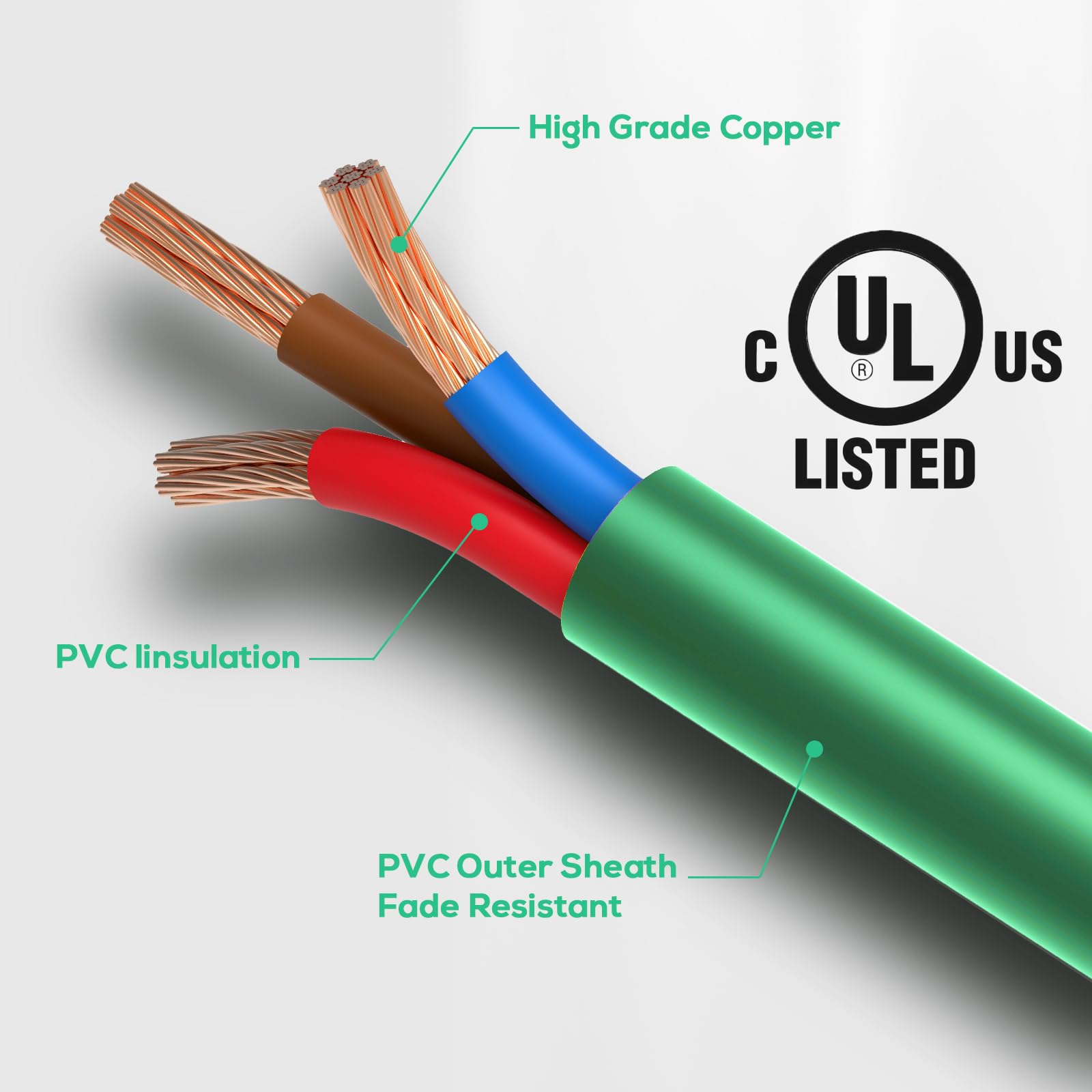 Banord - Cable de extensión divisor de 1 a 3 con longitud combinada de 25 pies (verde)
