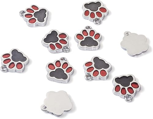 Miniatura 7 de FASHEWELRY Dijes con estampado de pata, dije de pata de perro, dijes de huellas de animales con purpurina, aleación de polvo esmaltado, gato, perro,