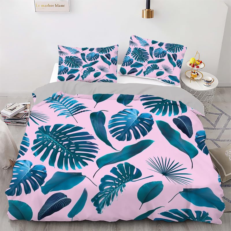 Housse de couette 90x190 feuilles roses avec taie 65x65 pour lit enfant