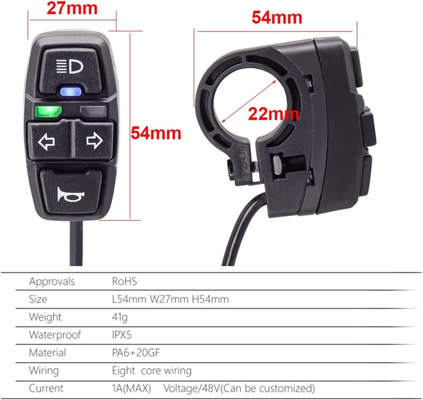 E-Bike Front Brake Rear Light Kit for 36V 48V Battery Contain Horn Headlight Switch and with Ebike Turn Functional Tail Light