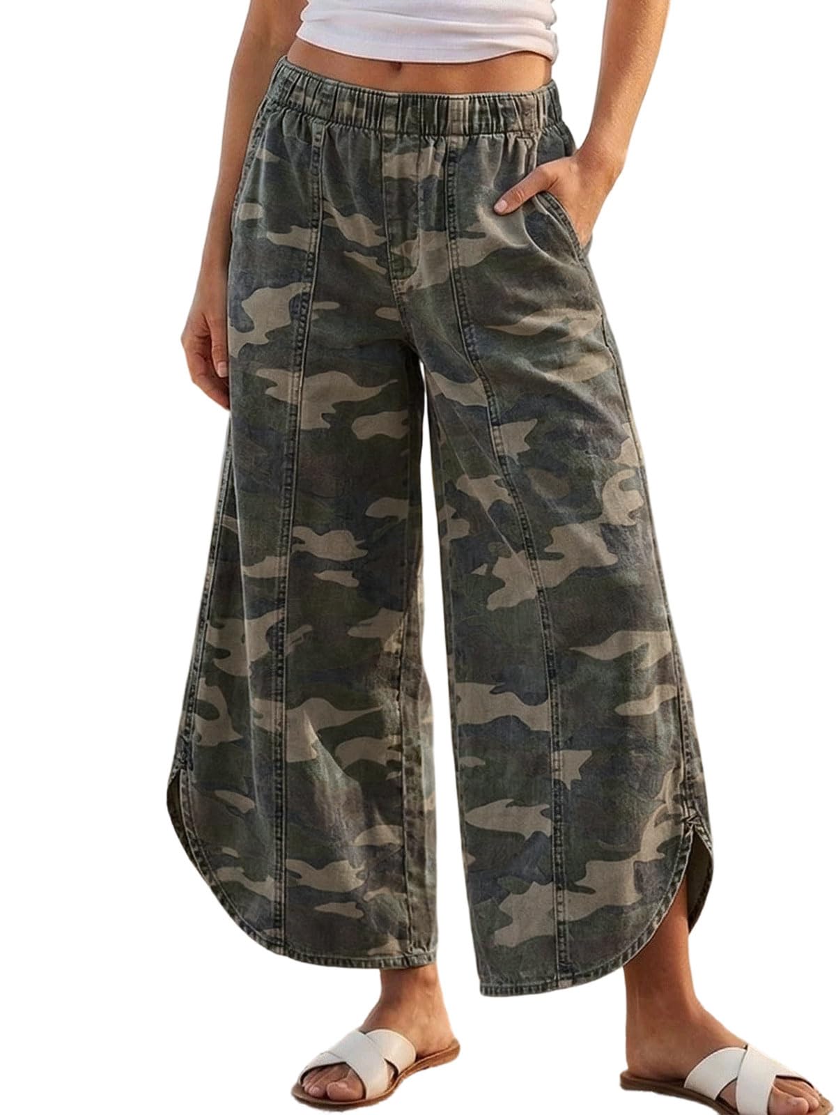 CHARTOU Women Y2k Wide Leg Jeans Elastic Waist Tulip Hem Casual Cropped Denim Pants