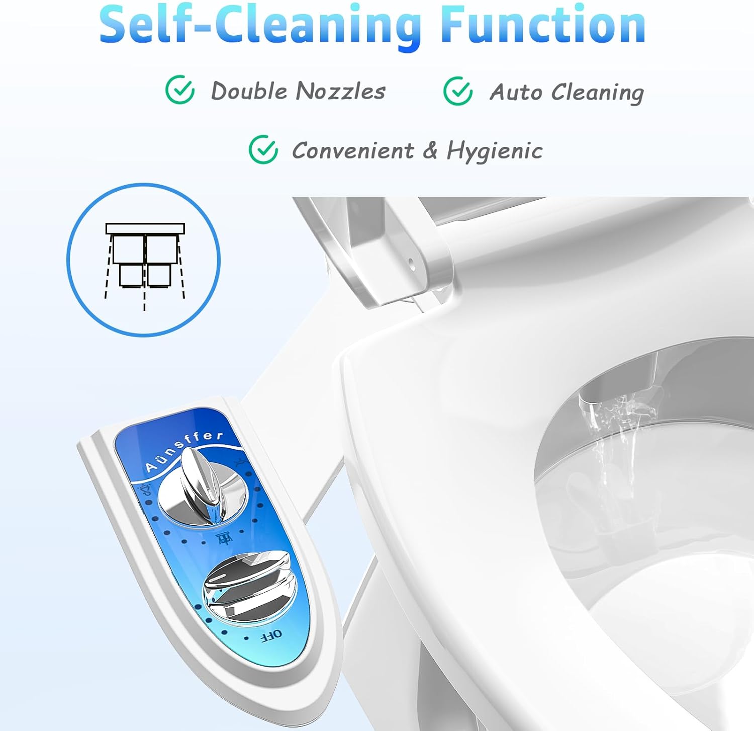 Bidet Attachment for Toilet, Non-Electric Fresh Cold Water, Toilet Bidet with Dual Nozzles Sprayer, Adjustable Water Pressure Control, 3 Modes Wash (Feminine/Bidet Wash + Self-Cleaning) - Image 4