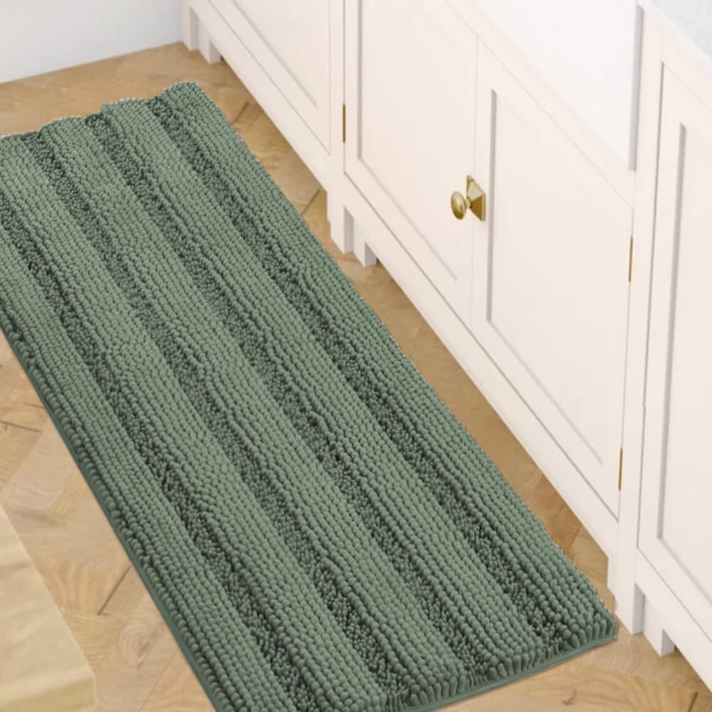 H.VERSAILTEX Bath Rugs for Bathroom Non Slip Bath Mats Extra Thick Chenille Striped Bath Rug Runners 47" x 17" Absorbent Fluffy Soft Shaggy Mats Dry