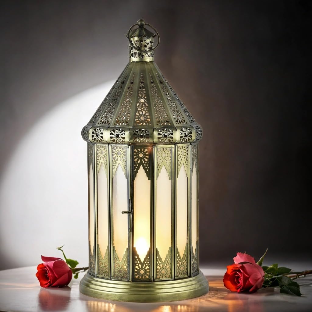 Orientalische Laterne Lilaf Deko aus Metall und Glas in Weiß 40 cm