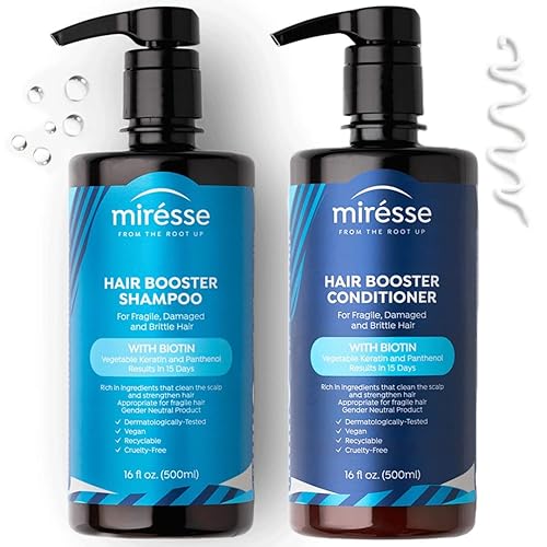 MIRÉSSE - Juego de champú y acondicionador potenciador con biotina queratina y pantenol - Tratamiento antiadelgazamiento estimula el crecimiento del