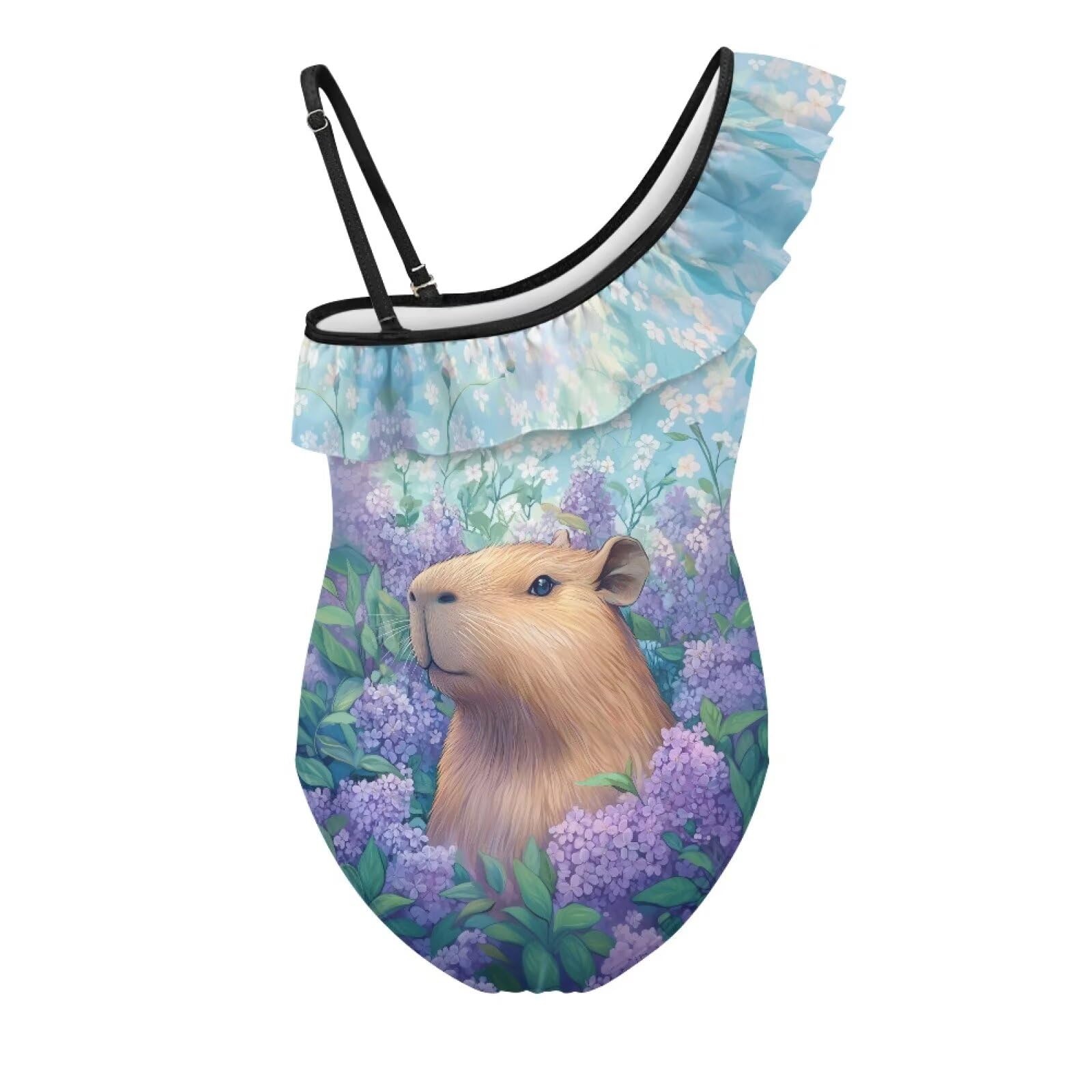 Yzaoxia Floral Capybara Girls Size 3-4T Swimsuit One Piece Bathing Suits for Kids Swimsuits Tankini Tummy Control Swimwear Blue Swim Wear Summer Swim Suit Trajes De Baño para Niñas