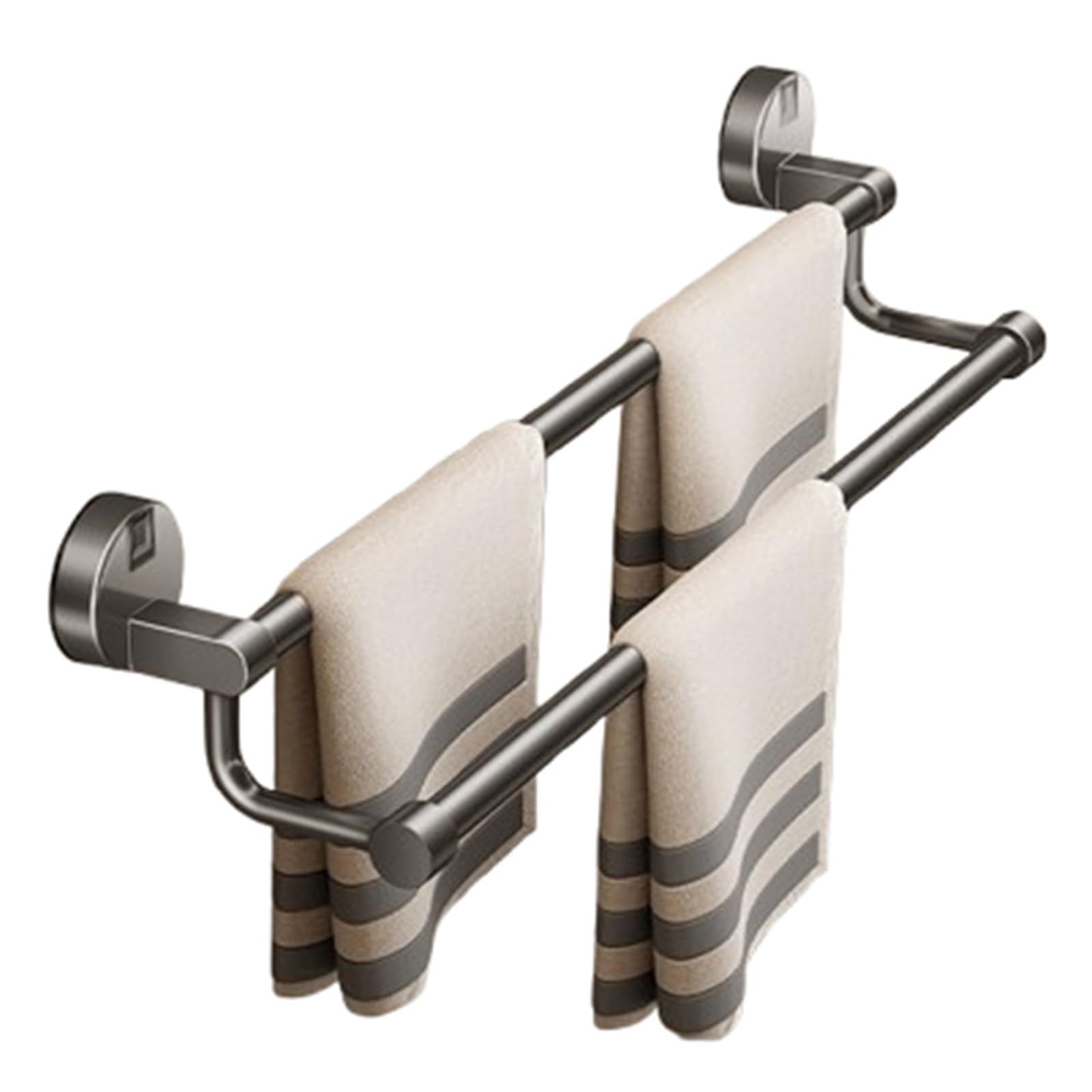 Towel Rack Single/Double Rod Suction Cup Strong Adsorption Non-punching Toilet Towel Rod Drain Wall Mounted Aluminum Towel Bar(30cm-Grey-Double Rod)