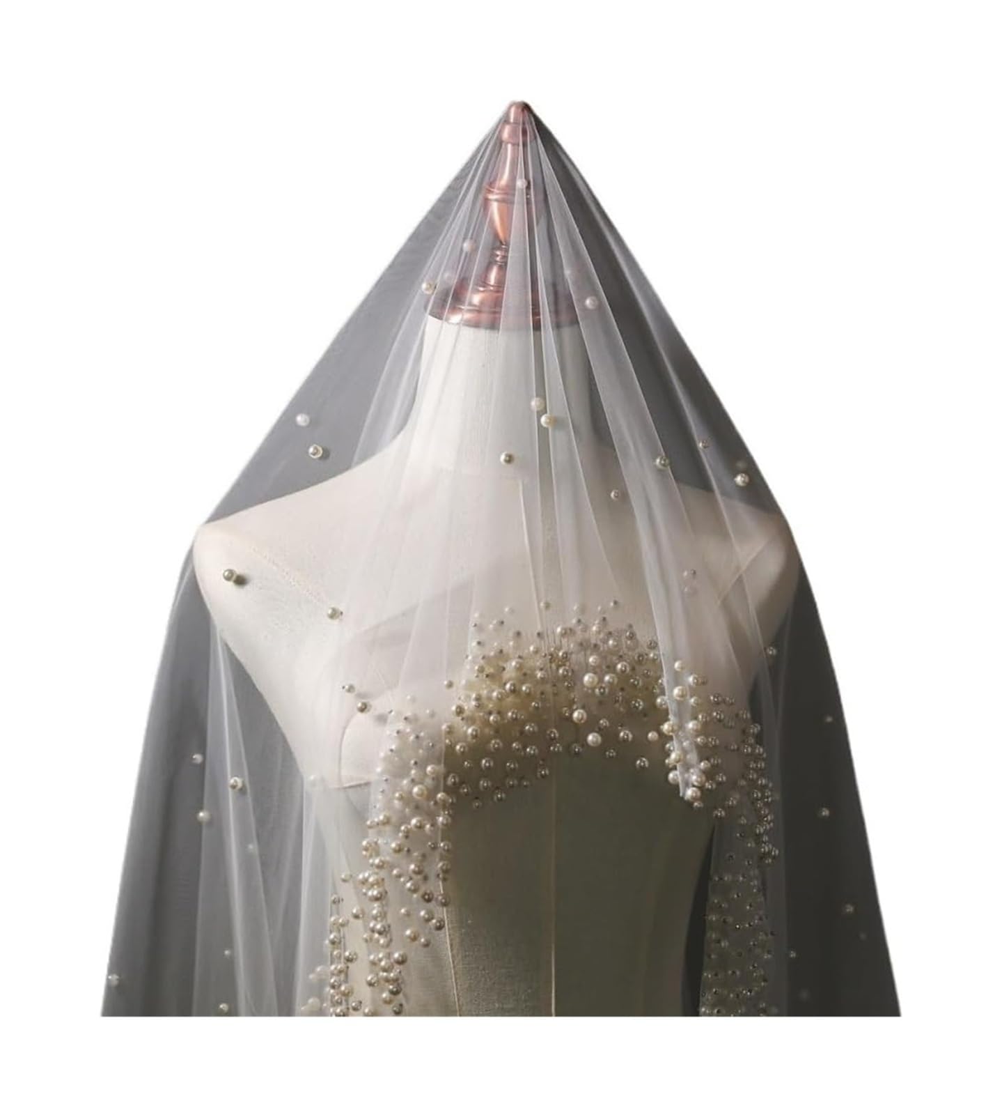 Velos de novia 300 cm 1 capa de perlas velo de novia catedral Mantilla tul detalles de cristal Multicolor(Ivory)
