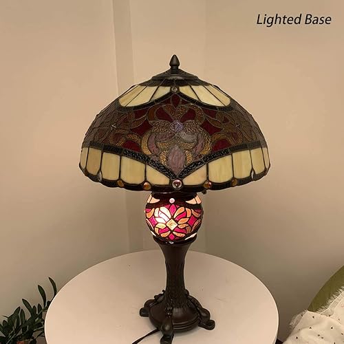 Miniatura 5 de Bieye L10802 Lámpara de mesa barroca estilo Tiffany vitral, base iluminada para sala de estar, mesita de noche, decoración del hogar (16 pulgadas,