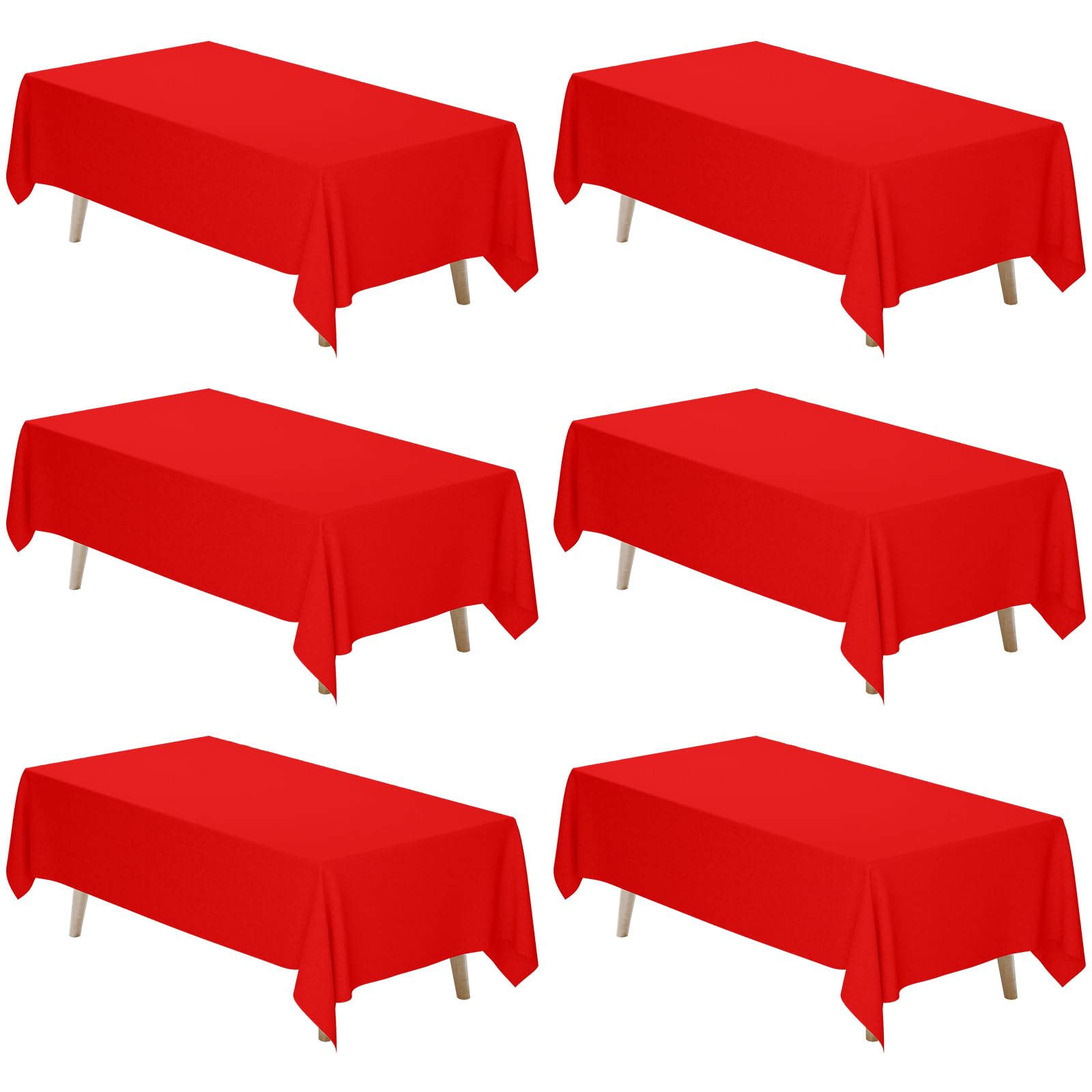Fixwal 6팩 레드 177.8 x 304.8cm(70 x 120인치) 직사각형 식탁보, 재사용 가능한 튼튼하고 세탁 가능한 폴리에스터 테이블 커버, 얼룩 및 주름 방지, 1.8-2.4m(6-8피트) 테이블, 파티, 크리스마스,