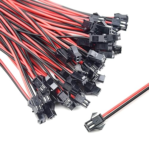 Miniatura 2 de XINGYHENG 100 unidades, 50 pares JST SM 2PIN 24AWG hembra y macho enchufe de conexión con conector de terminal rojo y negro, cable de cable para