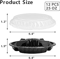Vista 2 de 12 bandejas desechables para frutas, bandeja redonda de plástico para servir aperitivos con tapa, 5 compartimentos, platos de fiesta, recipientes