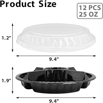 12Pcs Disposable Fruit Trays, Round Plastic Appetizer Serving Tray with Lid 5 Compartment Party Platters Divided Food Dip Containers for Snack Vegetable Salad Veggie Fruit Organizer-Black