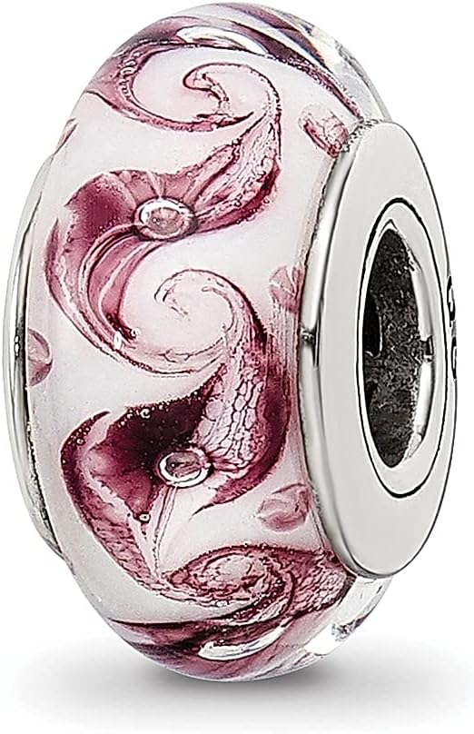 925 Sterling Silver Charm For Bracelet White/mauve Swirl Hand Blown Glass Bead Glas H Fine Jewelry For Women Gifts For Her
