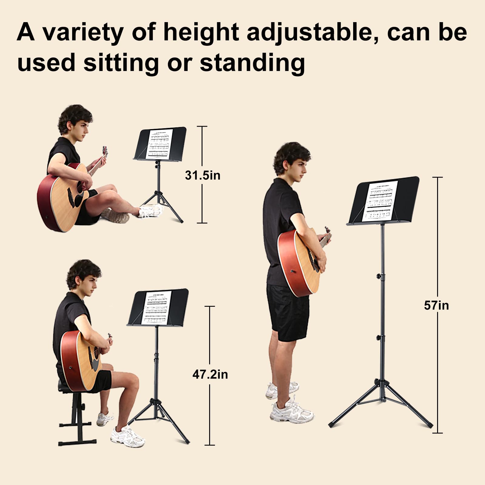 AODSK Soporte para partituras, soporte plegable 5 en 1 de doble uso para partituras y soporte para libros de escritorio con bolsa de transporte portátil, soporte de clip para partituras y libro de