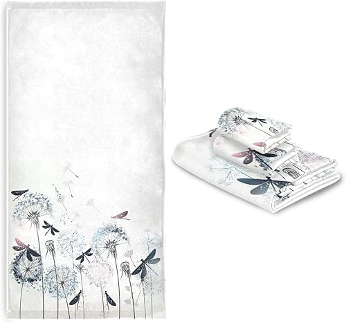 Miniatura 7 de Juego de toallas de baño de libélula para baño, juego de toallas absorbentes de diente de león floral libélula decorativas para hombres y mujeres,