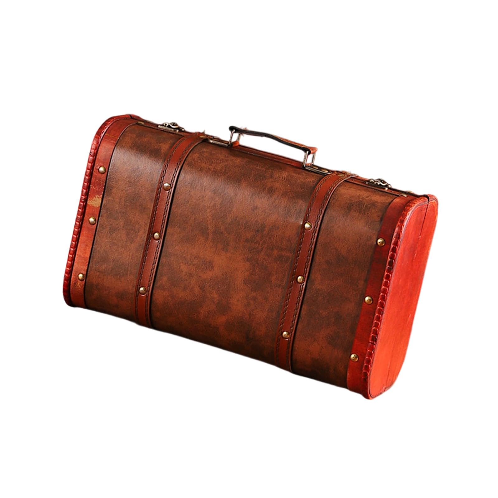 Msioytog Wooden Trunk Faux Leather Handle Carrying Case Portable Storage Container for Jewelry Cosmetics and Collectibles Chinese Patterned Vintage Storage Trunk