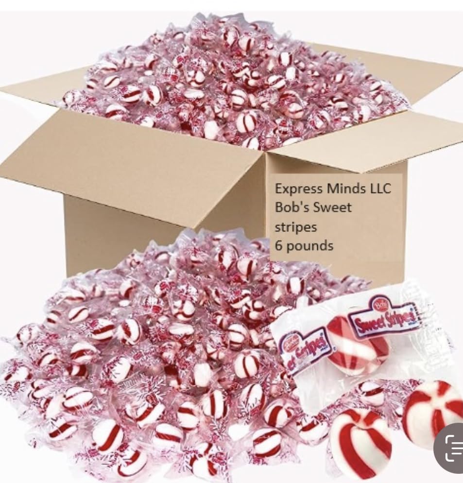 Bobs Sweet Stripes – 6 lb Bulk of Peppermint Candy – Party Pack of Delicious Mint Candy – Peppermint Candy for Special Occasions – With White and Red Strips