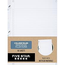 Five Star Loose Leaf Paper + Study App, Recycled Notebook Paper, College Ruled Paper, 8-1/2" x 11", 80 Sheets, Reinforced Filler Paper (170023)