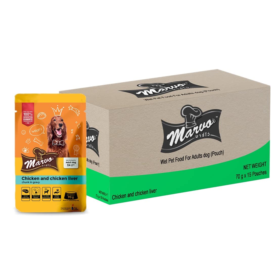 Marvo Wet Dog Food for Adult Dogs, 70g (Pack of 15) | Chicken & Liver Chunks for Adult Dogs | 100% Human Grade Meat, 0% Byproducts Sold by DogsNCats (B0BNKSW3NG) Amazon Price History, Amazon Price Tracker