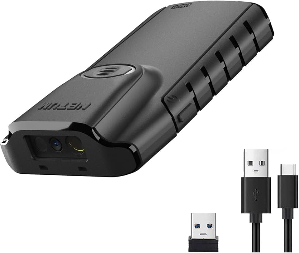 NETUM Leitor código de barras mini Scanner Bluetooth Sem Fio 2.4GHZ USB Códigos 2D portátil 3 em 1 clipe para smartphone Tablet PC iOS Android Windows MacOS GS-E800