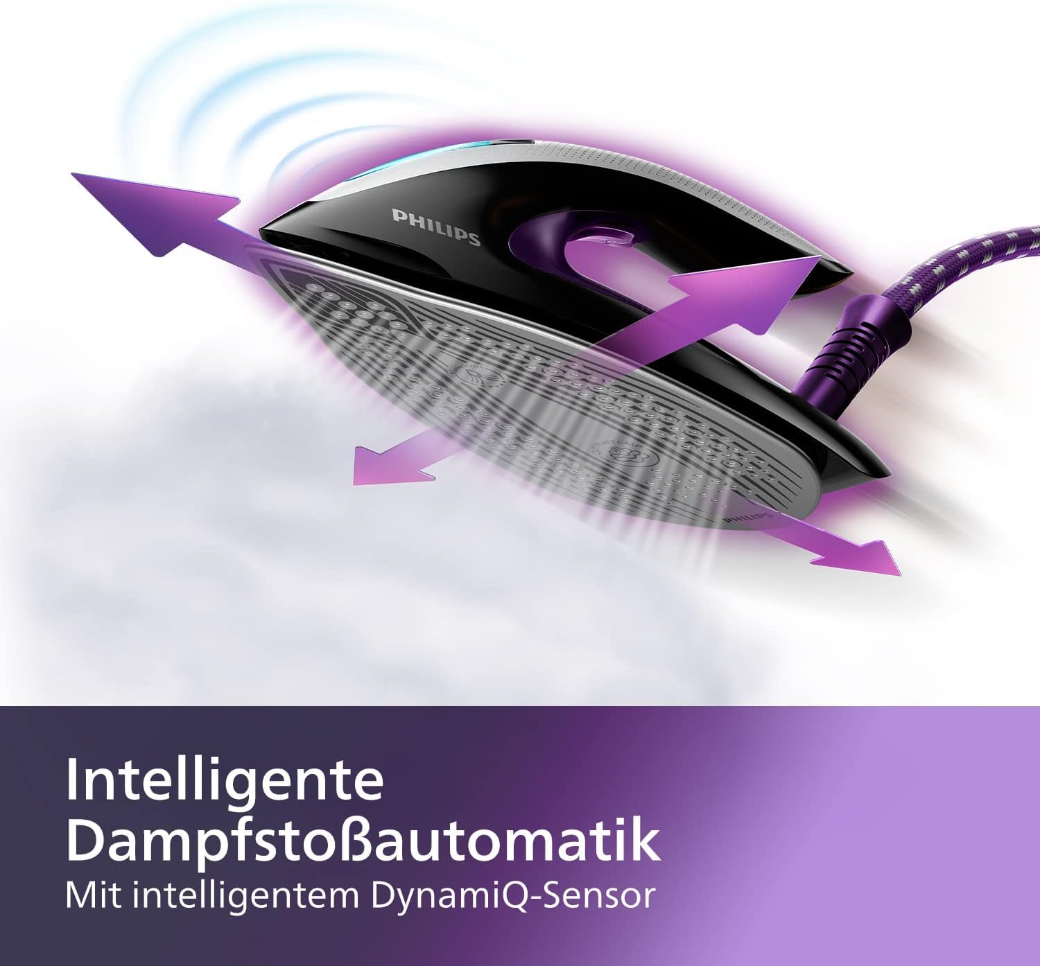 Philips PerfectCare Elite Plus Dampfbügelstation – 2700 W, Dampfstoß 550 g, Druck 7,7 bar, OptimalTEMP-Technologie, 1,8-Liter-Wasserbehälter, lila/schwarz (GC9675/80)