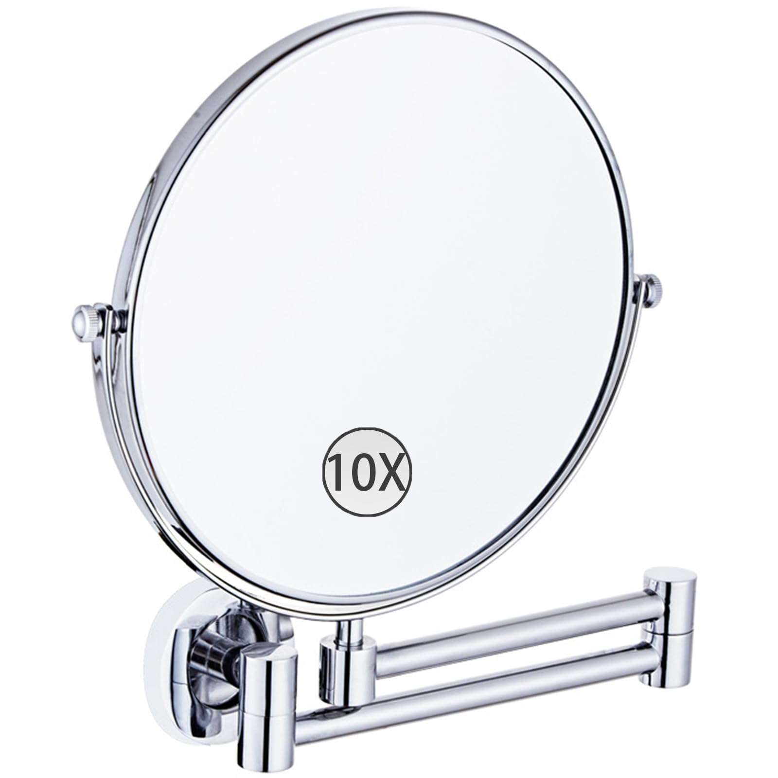 SXFSDOU 8" Wall Mounted Makeup Mirror with Magnification, Double Sided Magnifying Mirror, 360° Rotated Extendable Bathroom Shaving Vanity Mirror,Chrome,10X