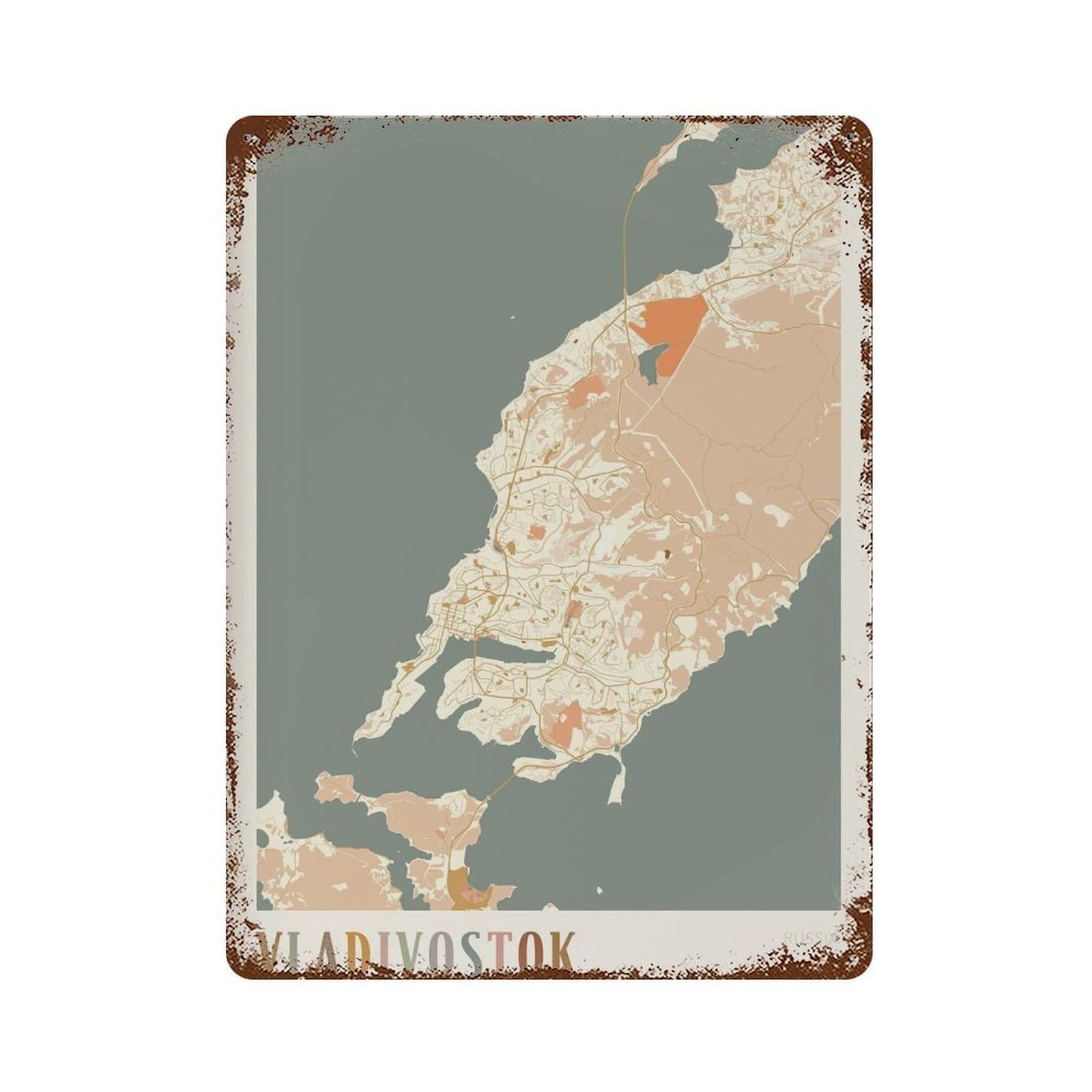 xiaoxiaoshen Vladivostok Map Russia Travel Gift Boho Wall Decor Art Metal Tin Poster Modern Home Decor Art Home Bar Shop Decorations Vintage Sign 40x30cm