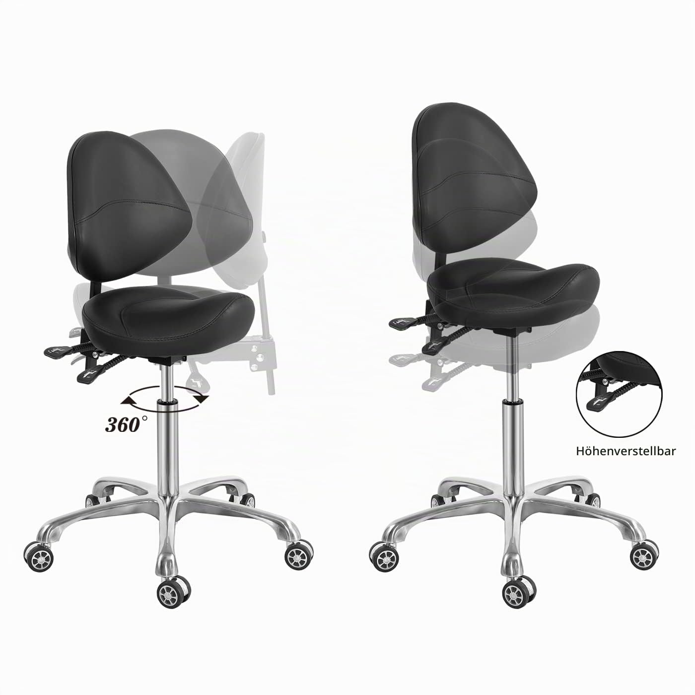Sattelhocker mit Rückenstütze, hydraulischer Drehgelenk, verstellbarer Hocker für Salon, Spa, Massage, Klinik