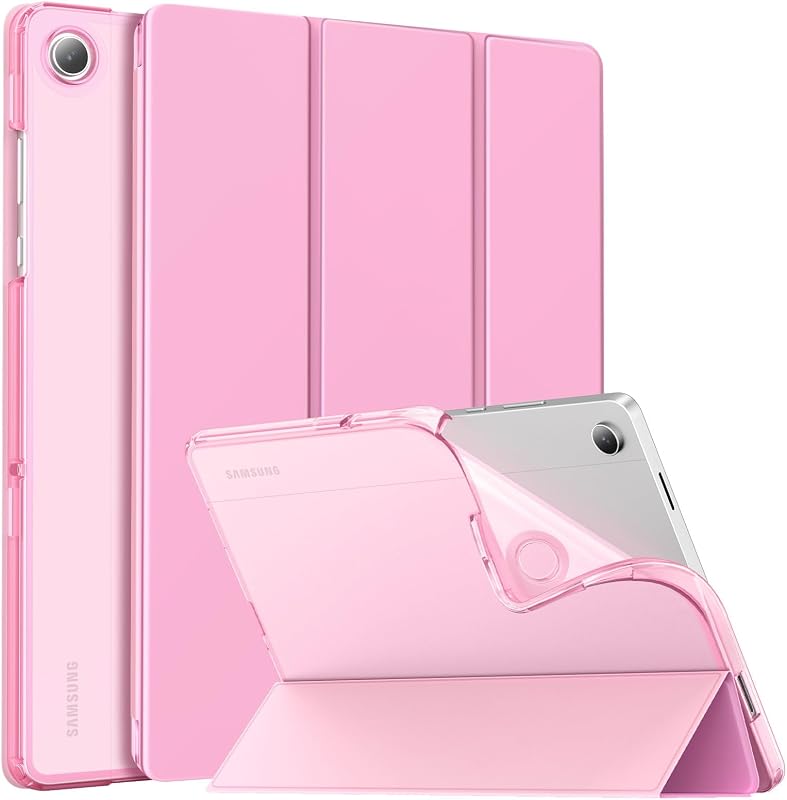 MoKo Case for Samsung Galaxy Tab A11+ Plus 11 inch 2025, Flowers Pink | Fit Samsung Galaxy Tab A9+ Plus 2023 with Soft TPU Translucent Back Protective Cover Trifold Stand Case, Auto Wake/Sleep