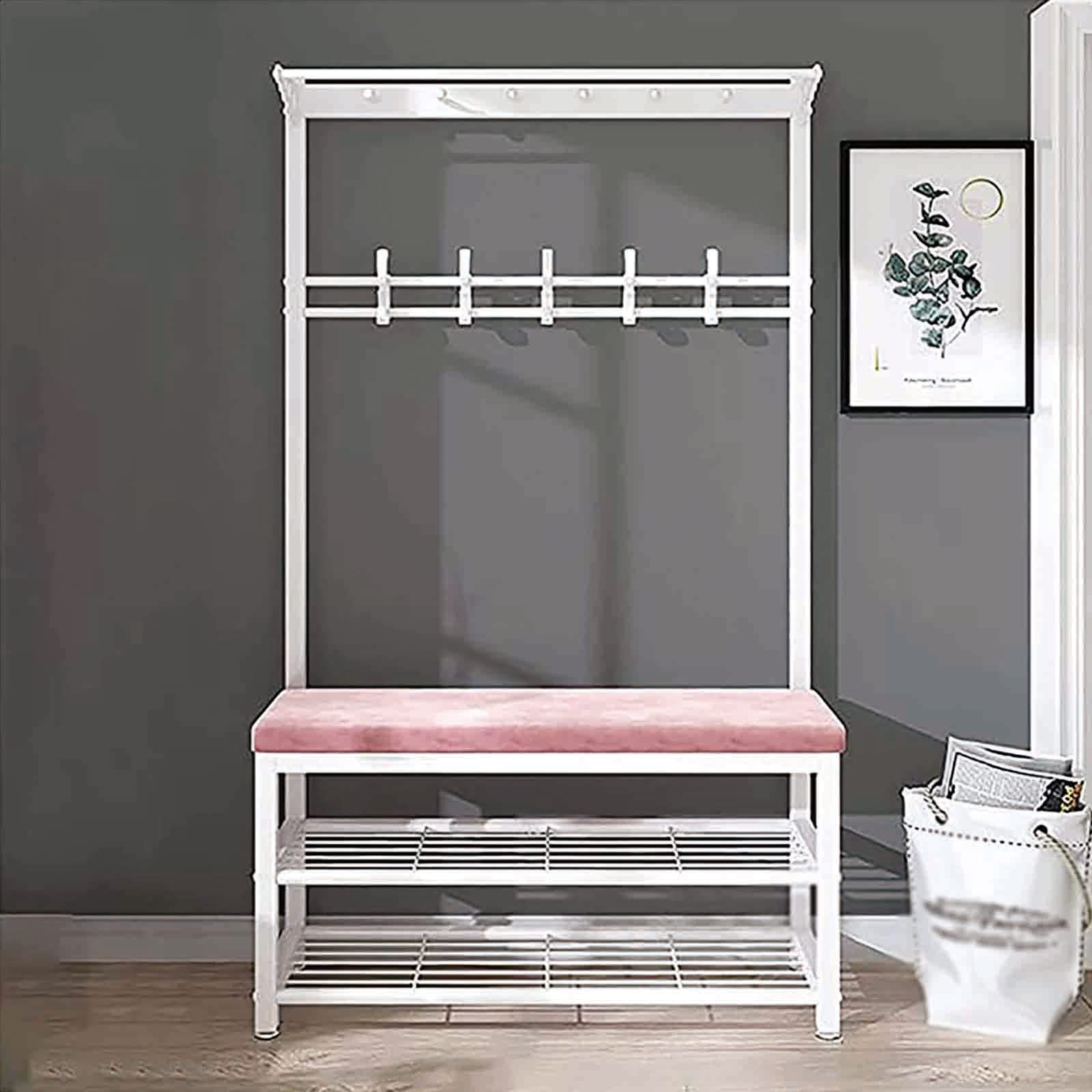 Cintre autoportant robuste 80cm avec étagères à chaussures et banc d'entrée
