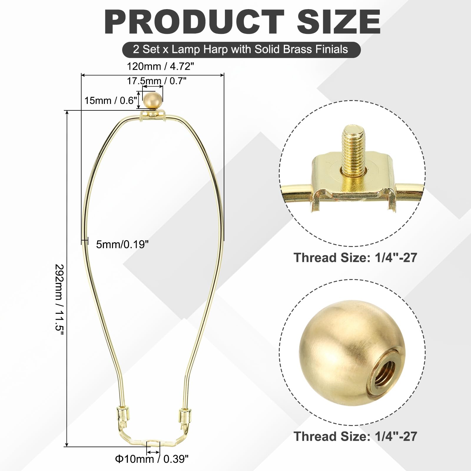 PATIKIL 11.5 Inch Lamp Harp Kit with 17.5mm Solid Brass Ball Finial - Image 3