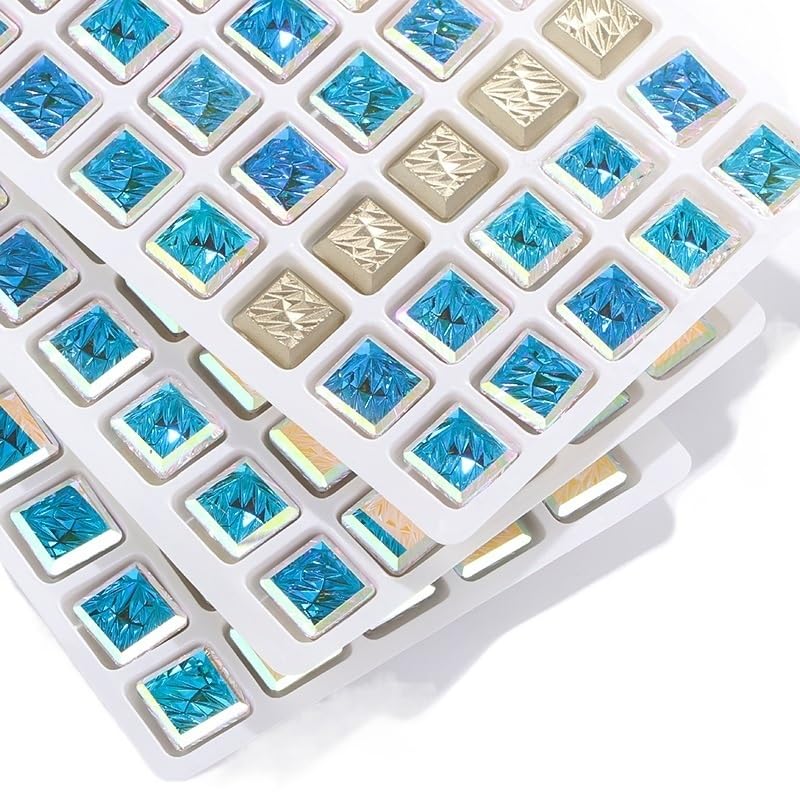 10x1 0mm/ 14x14mm Cuadrado Relieve Nail Art Cristal Cuentas Sueltas Pegamento en Diamantes de imitación DIY Accesorios de decoración de uñas (Color : 1, Size : 10PCS_14X14MM)