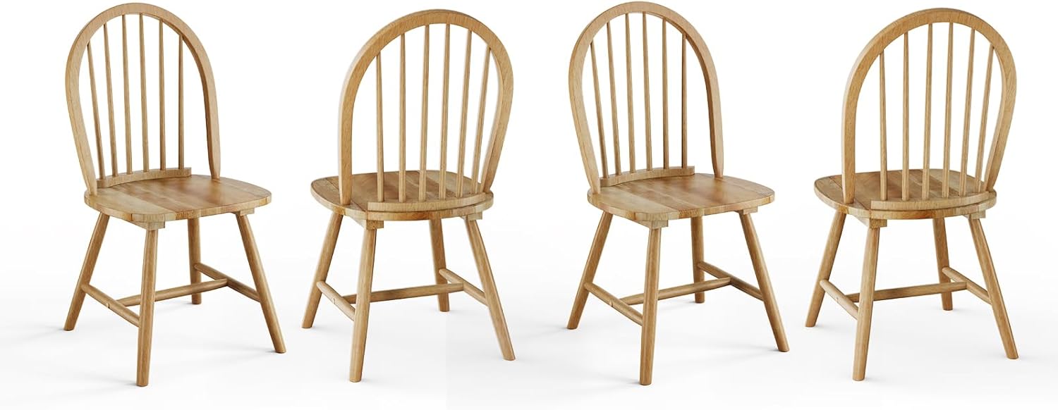 SAFEPLUS 18 Inch Wood Dining Room Chair Set of 4, Vintage Spindle Rubberwood