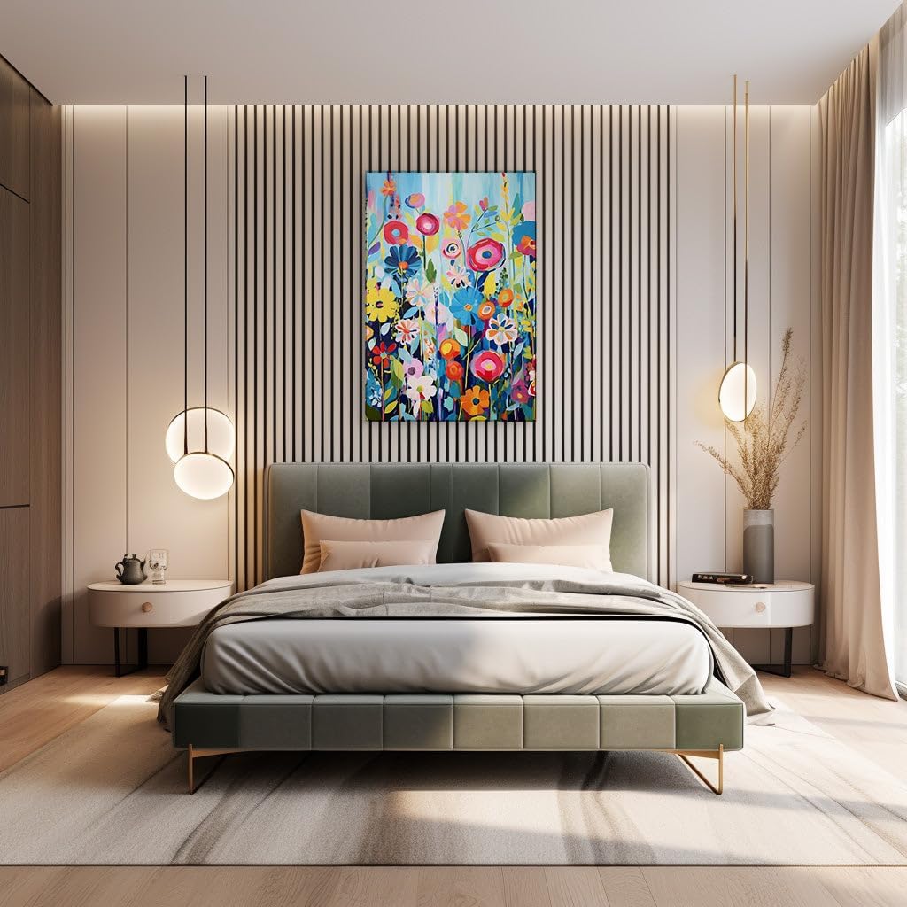 Canvas for Living room. A Tapestry of Blossoms: A Vivid Dance of Colors in a Floral Field Painting, 27 x 18 inch Canvas Wall Art - Contemporary Masterpieces - Botanical Home Decor