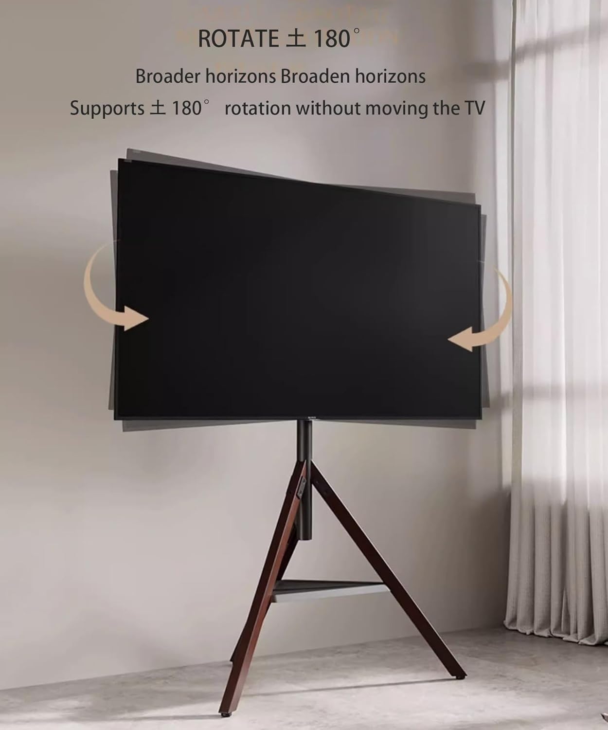 Portable TV Floor Stand - LCD TV Frame Floor Stand, TV Stand Tripod Stand for 32-75 Inch Flat/Curved TV Screens, Floor TV Stand with Shelf, Adjustable Height Swivel, up to 50kgs