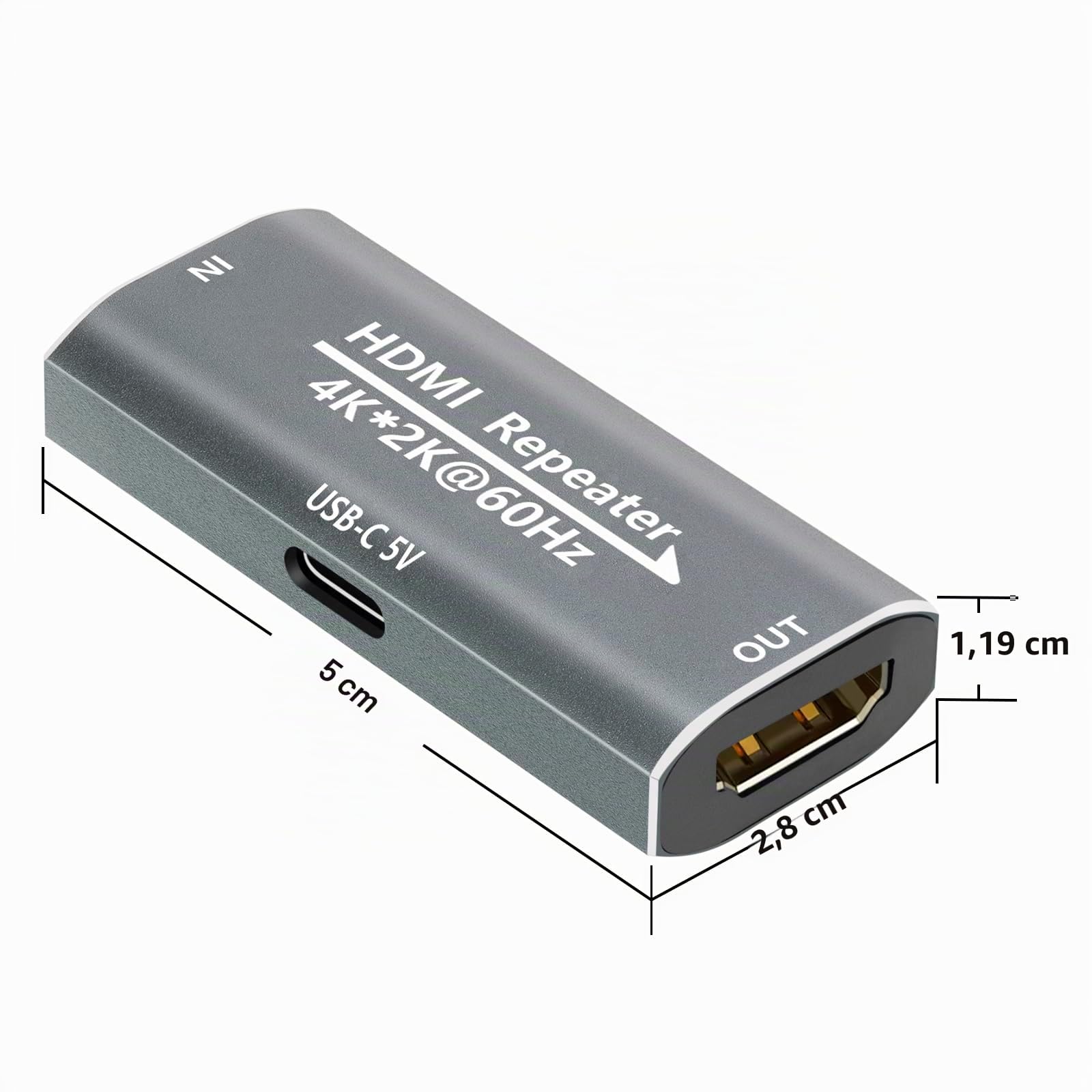 Amplificateur de signal HDMI répéteur – 4K @ 60 Hz 25 m/1080p 44 m rallonge, rallonge HDMI femelle vers femelle Plug & Play, pour jeu/home cinéma/bureau avec port d'alimentation USB-C