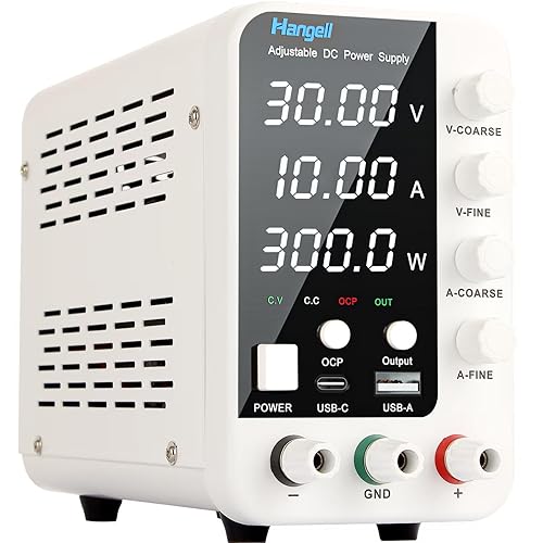 Fuente de alimentación de CC variable, fuente de alimentación de banco de 30 V 10 A con codificador perilla de ajustes gruesos y finos, fuentes de