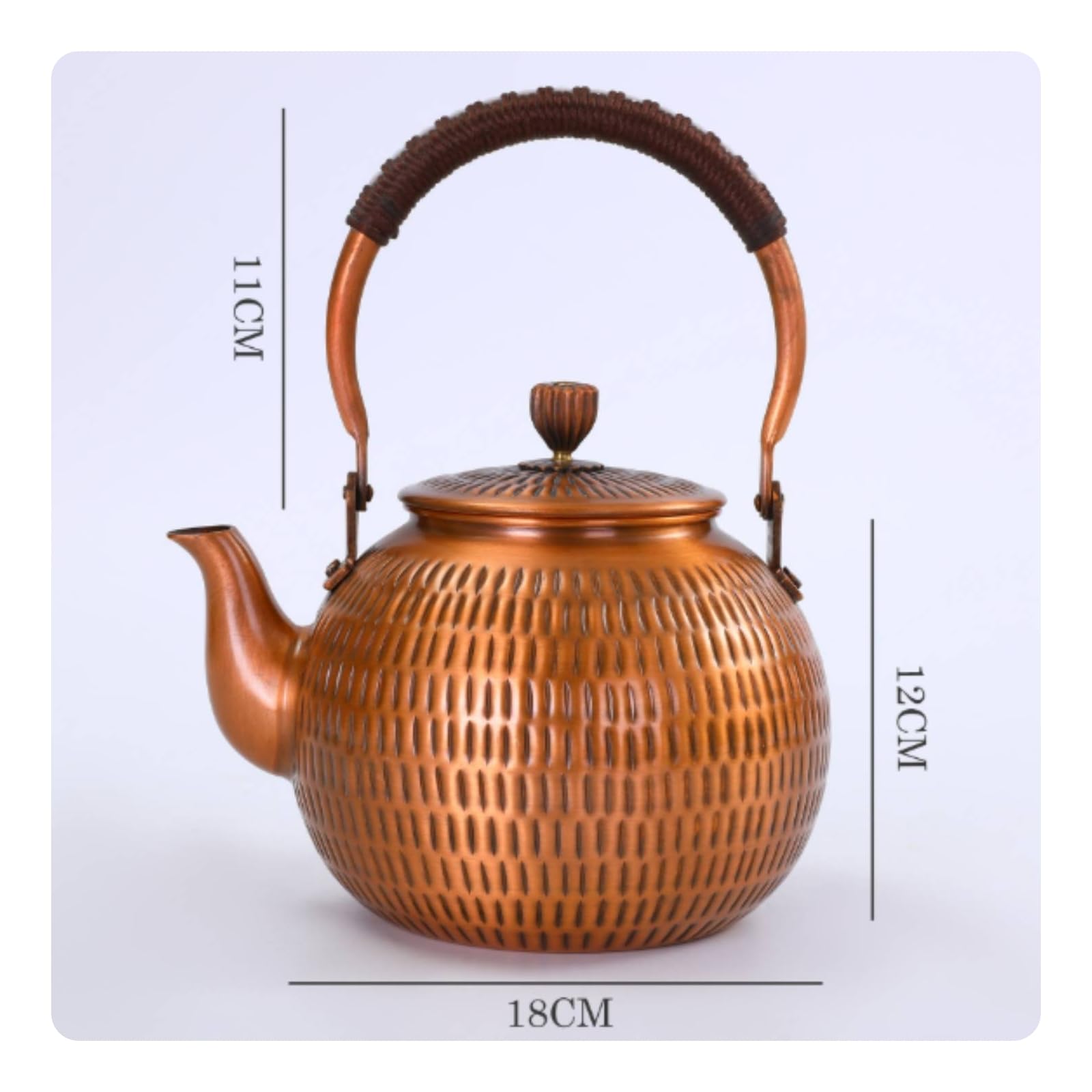 Tetera Cobre Compacta Tetera con Tapa Ergonómico Vajilla para Aficionados Al Té, 1300, Grabado Vertical