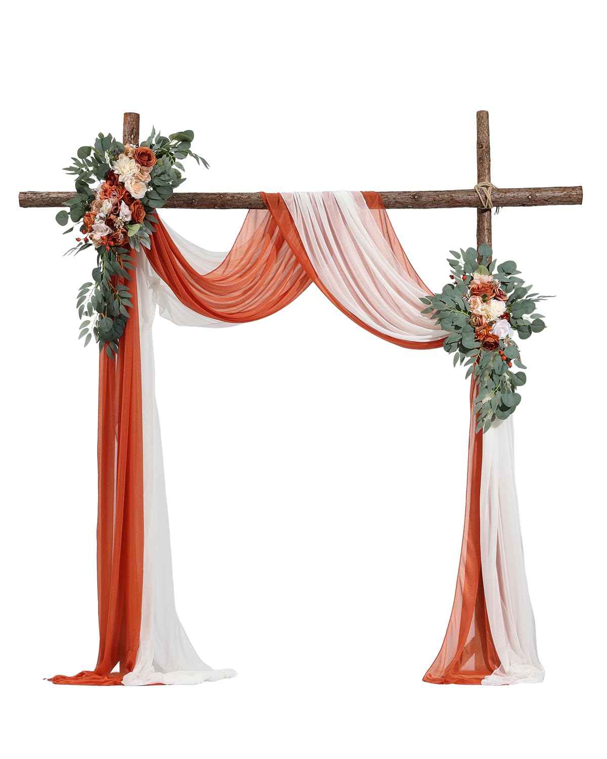 VEVOR Blumenset für Hochzeit Bogen – 4er-Set mit orangefarbenen Seidenblumen und Vorhängen (2 Arrangements + 2 Vorhänge)
