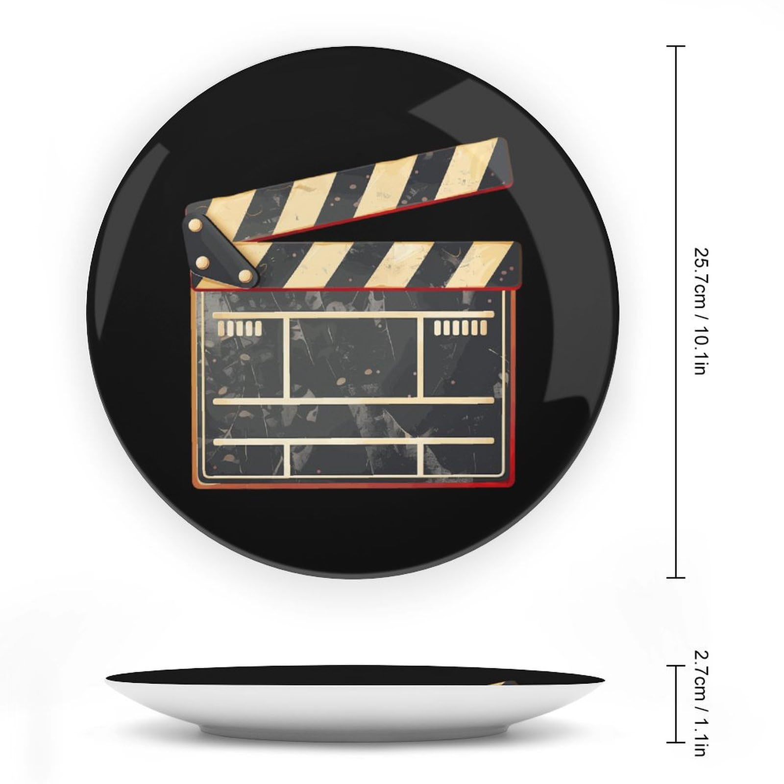 Piatto decorativo con ciak da cinema con espositore, piatto in ceramica, piatto in porcellana per decorazioni per feste e matrimoni