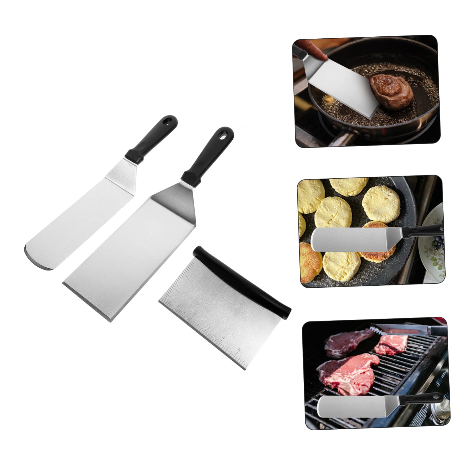 BESTYASH Spatule Facile à Nettoyer Manche en Pp en Acier Inoxydable Set de 3 Pièces pour Barbecue pour Cuisson et Service Cuisine