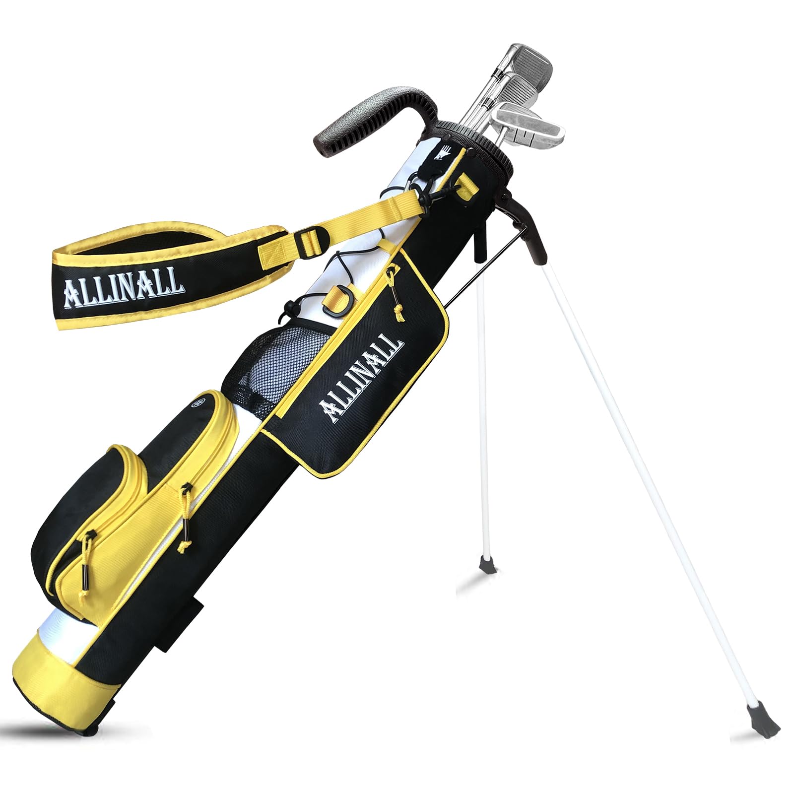 AZSJNAZ Sunday Golf Lightweight Stand Carry Bag with Padded Strap, Pitch &Putt, Practice Driving Range Par 3 & Executive Courses for Men & Women–31.5 inches Tall (Black Yellow White)