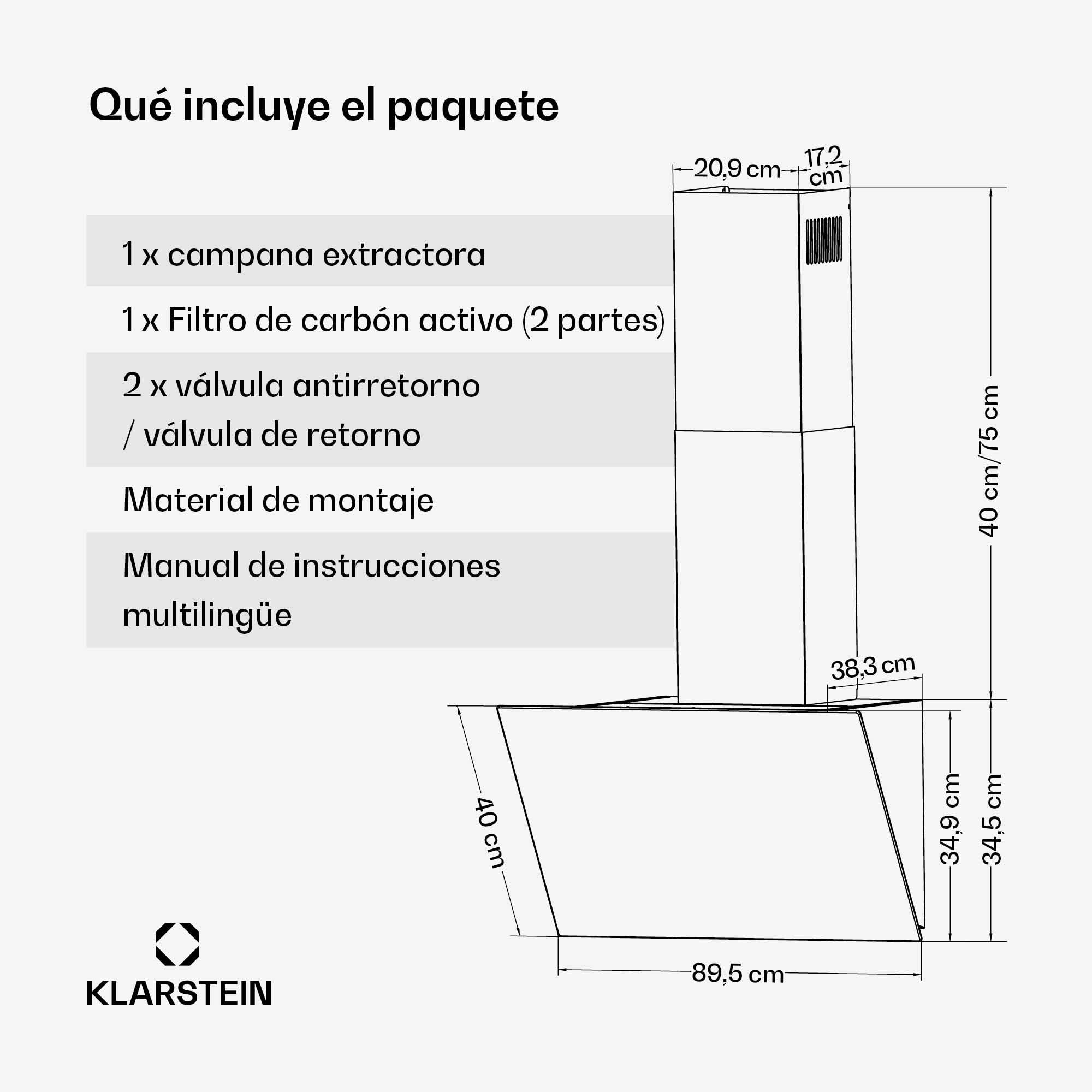 Klarstein FlashLine - Cappa da Cucina da 90cm, Cappa Inclinata, Touchscreen, 524 m³/ora, Efficienza Energetica A++, LED, Silenziosa: 34,5 dB, Nero, Scarico & Ricircolo