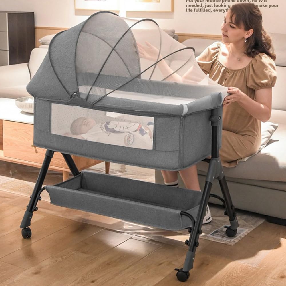 Culla da Comodino 3 in 1 da Viaggio con Rete Traspirante | Colore cachi, letto portatile regolabile, ideale per neonati e bambini