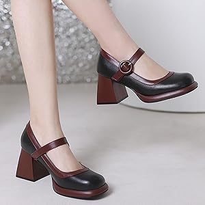ローファー・オックスフォード JILLSTUART [Lena] Toecap Mary Jane 2 COLORS (JLSO3F122BK) Amazon.com | Women's Retro Leather Colorblock Block Heel